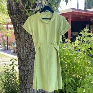 Vintage Petite Sara Campbell Silk Dress w/ Collar Arm Cuffs & Waist Buttons